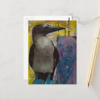 Blue Footed Bird mixed media collage Postcard