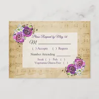 Vintage Sheet Music Purple Rose Wedding RSVP card
