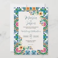 Mexican Talavera Majolica Sunflower Fiesta Wedding Invitation