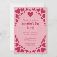 Scattered Heart Doodles on Pink Valentine's Party Invitation