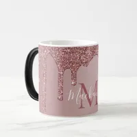 Rose Gold Luxury Dripping Glitter Monogram Color Morph Mug