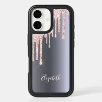 Silver rose gold glitter drip name iPhone 16 case