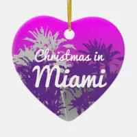 Christmas In Miami Purple Pink Palm Tree Print Ceramic Ornament