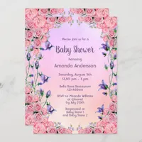 Pink violet floral Baby Shower Invitation