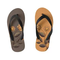 Two Color Golden Flowers Kid's Flip Flops