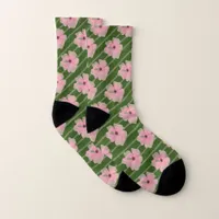 Pink Flowers And Stripes All-Over-Print Socks