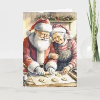 Mr and Mrs Claus Baking Cookies Custom Christmas Card