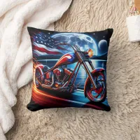 Motorcycle riding under the night flag throw pillow