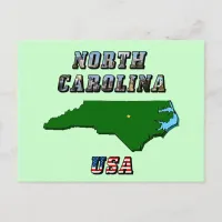 North Carolina Map Outline, Photo & US Flag Text  Postcard