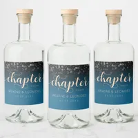 Elegant Peach Oceanic Blue Wedding A New Chapter Liquor Bottle Label