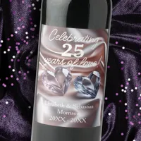 Romantic Crystal Hearts 25th Wedding Anniversary Wine Label