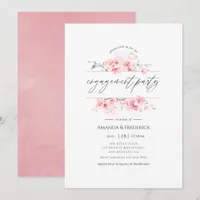 Pink Cherry Blossom Geometric Engagement Party Invitation