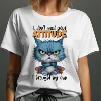 Defiant Blue Feline With Rebellious Words T-Shirt