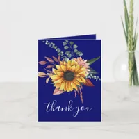 Rustic Navy Burgundy Sunflowers Thank You Card