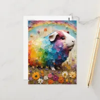Adorable Colorful Guinea Pig in the Meadow Collage Postcard
