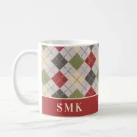 Rustic Winter Red Green Argyle Holiday Monogram Coffee Mug