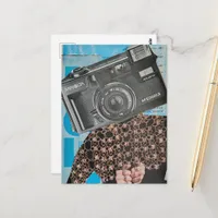 Surreal Camera Headed Woman Collage Postcard