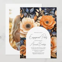 Navy Blue, Burnt Orange, Champagne Engaement Party Invitation