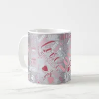 Hugs and Kisses Word Cloud Pink/Silver ID286 Coffee Mug