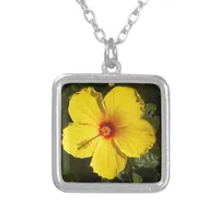Yellow Hibiscus Flower Silver Plated Necklace