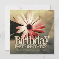 Modern Grunge Coral Pink Flower Custom Invitation