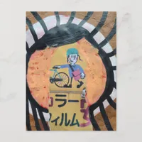 Mixed Media collage Newspaper delivery person  Postcard