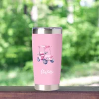 Pink golf cart name script insulated tumbler