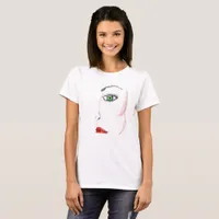 SKETCHED WOMAN GREEN EYES RED LIPS SHIRT