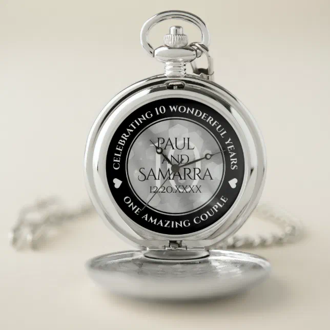 Elegant 10th Tin Wedding Anniversary Celebration Pocket Watch