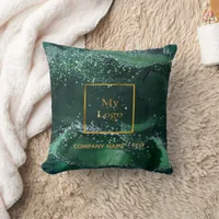 Emerald green gold agate marble business logo throw pillow