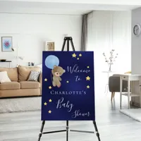 Baby shower teddy bear boy navy blue welcome foam board