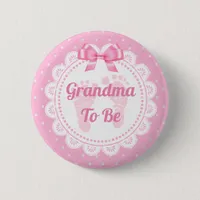Pink Baby Footprints Grandma To Be Baby Shower Button