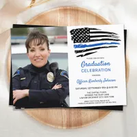 Police Thin Blue Line Flag Custom Photo Graduation Invitation