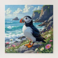 Cute Puffin on the Seashore themed Jigsaw Puzzle