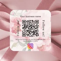 Pink floral business name qr code instagram square sticker
