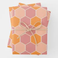 Playful Orange & Pink Sunny Honey Bee Hexagon Wrapping Paper Sheets