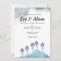 Moody Pine Fog Watercolor Winter Wedding Invitation