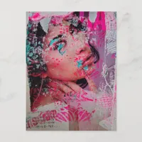Discard Pink Flower Woman Mixed Media Collage  Postcard