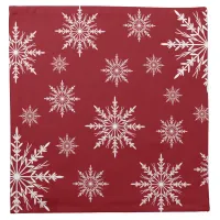 White Winter Snowflakes on Red Cloth Napkin
