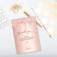 Rose gold glitter drips thank you card