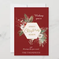 Watercolor Botanical Christmas Custom Name Red Card