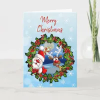 Cute Merry Christmas Reindeer and Santa Claus Card