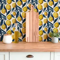 Yellow and Blue Mediterranean Lemons Wallpaper