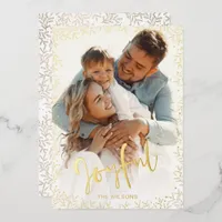 Mod Typography Simple Joyful Photo  Foil Holiday Card