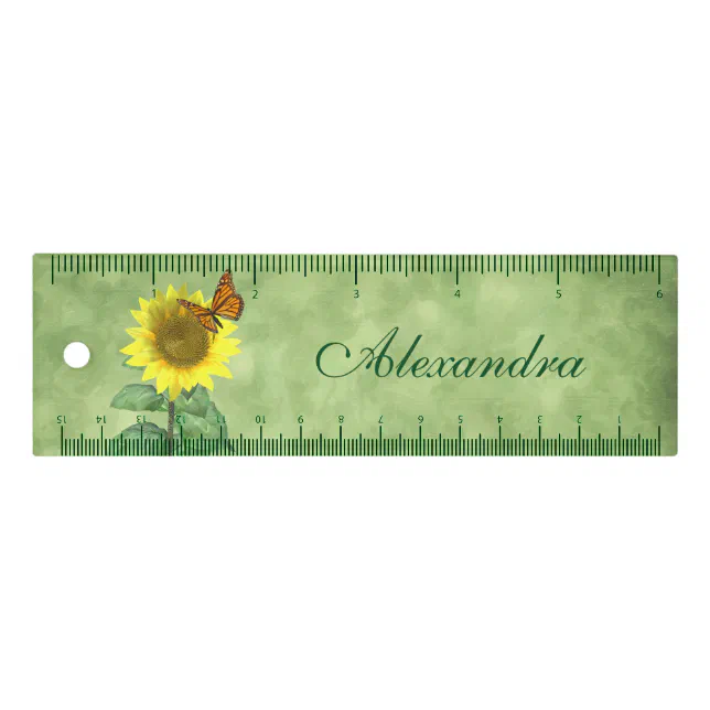 Pretty Yellow Sunflower and Orange Butterfly Ruler