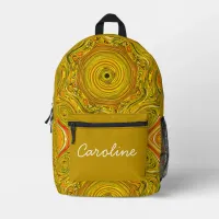 Liquid marble swirl gold orange custom name printed backpack