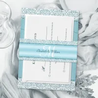 Monogram Metallic Blue Glitter Wedding Invitation Belly Band