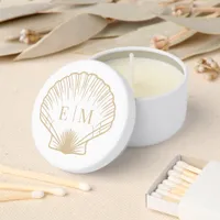 Seashell Beach Wedding Monogram Beige Mini Candle Favors