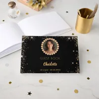 Guest book birthday black gold photo diamonds
