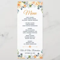 Navy Blue Coral Watercolor Floral Wedding Menu